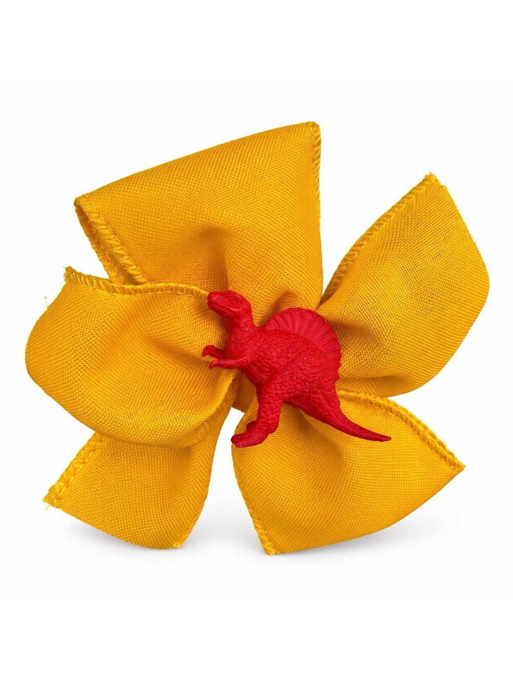 Handmade Yellow Fabric Flower Brooch with Red Dinosaur Accent